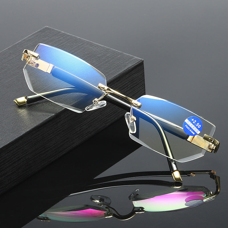 Blue Light Blocking Reading Glasses Rimless Diamond Cut