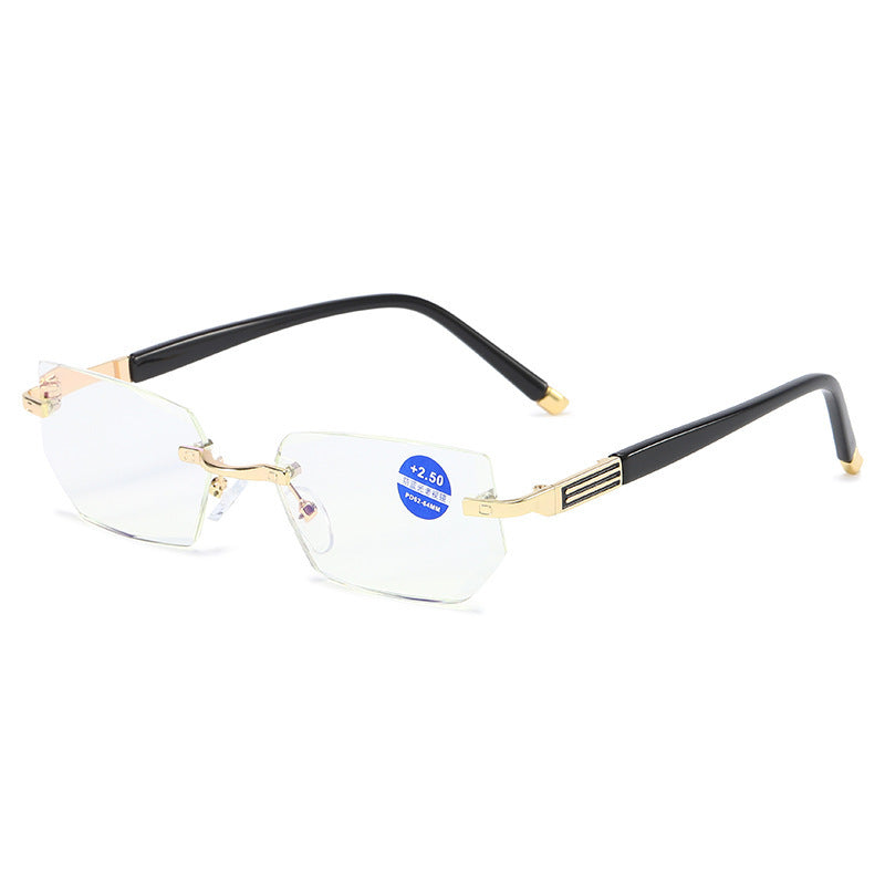 Blue Light Blocking Reading Glasses Rimless Diamond Cut