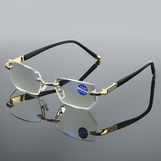 Blue Light Blocking Reading Glasses Rimless Diamond Cut
